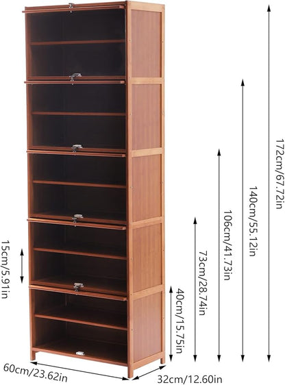 10 Tiers Shoe Storage Cabinet with Doors Tall Bamboo Hidden Shoe Storage Freestanding Shoes Heels Sneakers Shelf Rack 28 Pairs of Shoes Organizer Book Shelf for Entryway Hallway Living Room Bedroom