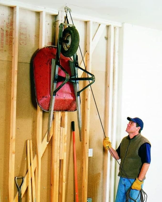 HARKEN Hoister - Overhead Garage Storage 1 Point Hoist System for Bikes, Ladders (45lb Capacity, 10ft Ceiling) Space-Saving Organization, Easy One-Person Operation, Safe Anti-Drop, Self-Leveling, 7800