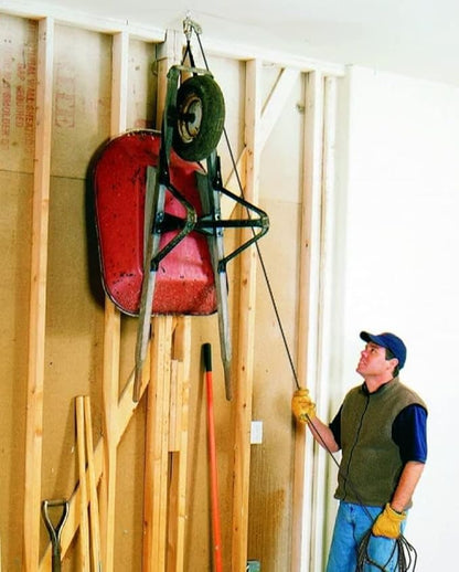 HARKEN Hoister - Overhead Garage Storage 1 Point Hoist System for Bikes, Ladders (45lb Capacity, 10ft Ceiling) Space-Saving Organization, Easy One-Person Operation, Safe Anti-Drop, Self-Leveling, 7800