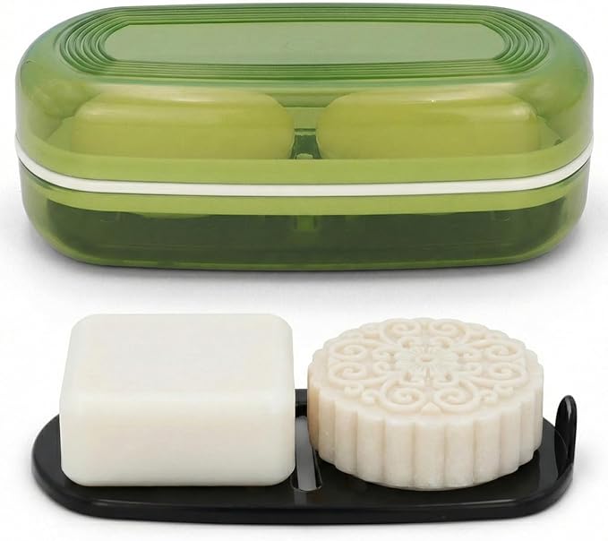 AIMAIAIMAI Shampoo Bar Holder Travel Case for Two Bars – Compatible with Kitsch Solid Shampoo & Conditioner Bars, Large Soap Container for Bathroom or Travel (Green Style A-Large)