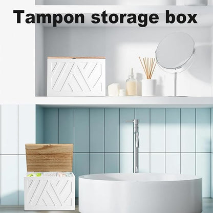 2Pcs Tampon Holder for Bathroom Decor, Feminine Product Organizer, Shark Week Tampon Storage with Lid, Wood Pad Box for Toilet, Lady Girl Stuff Organizer Case Bathroom Accessories- White