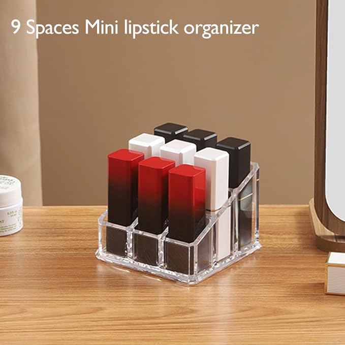 Lipstick Organizer and Storage, 9 Slots Clear Case Display Rack Holder (QX152)