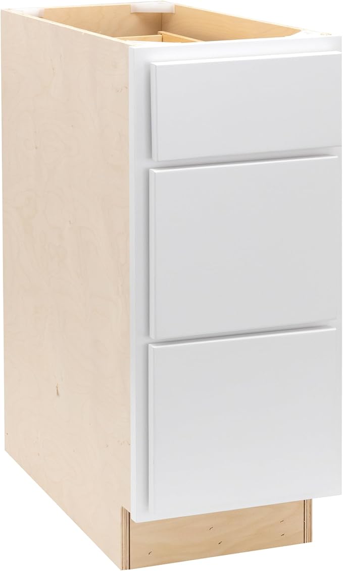 Quicklock RTA (Ready-to-Assemble) | Base Kitchen Cabinets - Shaker Style | Made in America (Pure White, 15" W x 34.5" H x 24" D 3 Drawer Pots and Pans)