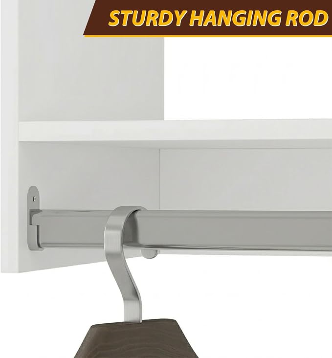 31.5" Wide Double Hanging Modular Closet System, Wall-Mounted Closet Organizer with Dual Hanging Rods, White