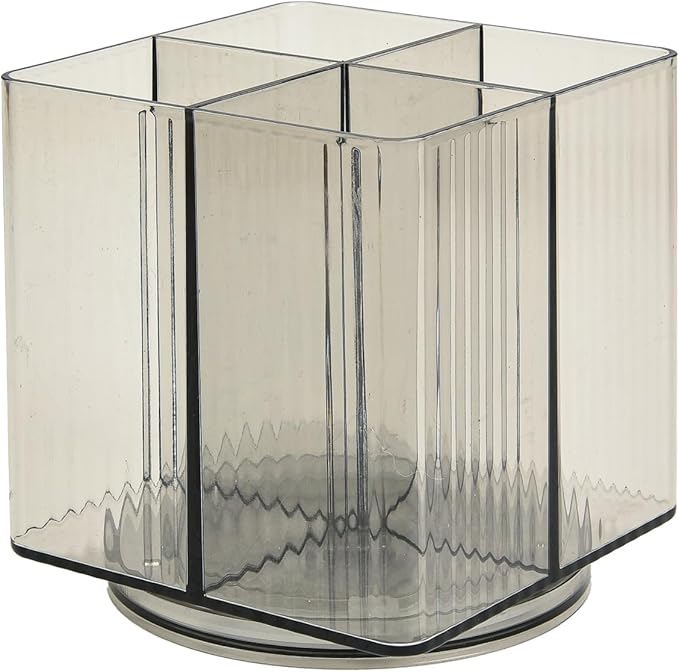 Trio Essentials Square Rotating 4 Compartment Cosmetic & Beauty Organizer, Brush Holder, Makeup, Jewelry, Office Desk Accessories, Cutlery, Vanity Holder, Art Supplies, Household Organization (1 Pack)