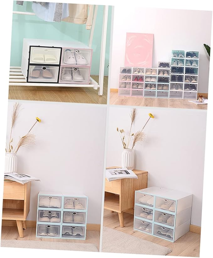 6pcs Shoe Storage Boxes Plastic Shoe Containers Closet Organizer Sturdy Folding Racks