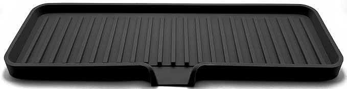 Silicone Soap Dish Tray and Sponge Holder with Drain Chute, Rectangular, Kitchen and Bathroom Sink Organizer (Black, 12"x4")