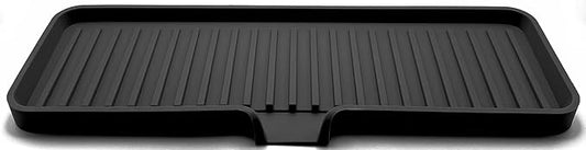 Silicone Soap Dish Tray and Sponge Holder with Drain Chute, Rectangular, Kitchen and Bathroom Sink Organizer (Black, 12"x4")
