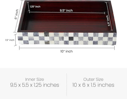 Handicrafts Home Small White & Black Bathroom Tray, Vanity Tray for Countertop & Kitchen Sink Decor, Decorative Napkin Holder, Vanity Tray for Cosmetics Organizer, Guest Towel Holder - Checkered 10x6