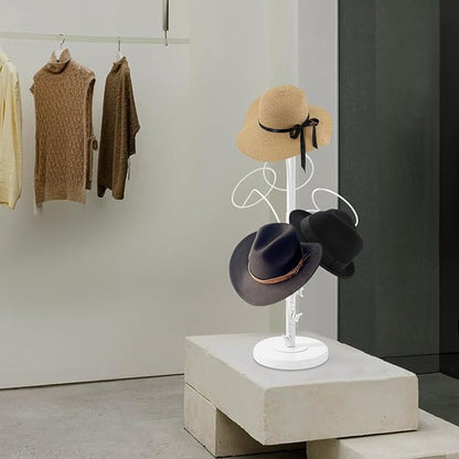 6 Hooks Hat Cap Rack Stand, Adjustable Hooks, Metal Hats Wig Display Hanger for Home Closet Retail Store (White)