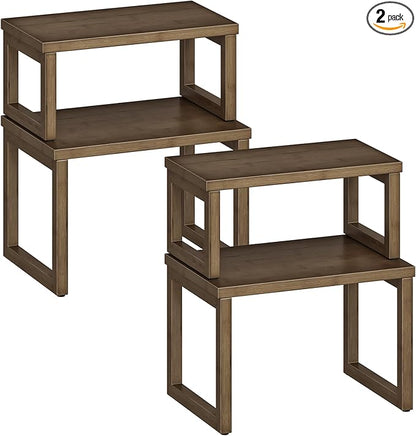 HOOBRO Cabinet Organizer Shelf, Set of 4 Kitchen Counter Shelves, Expandable Kitchen Storage, Stackable Bamboo Spice Rack, for Kitchen, Countertop, Office Desk, Living Room, Mocha MA20TLP201