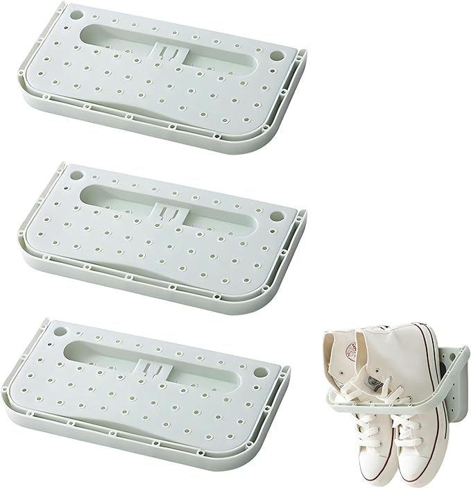 4Pcs Wall Mounted Shoes Rack, Foldable Hanging Shoe Rack Organizer Shoe Storage for Slippers, High Heel, Leather Shoes, Sneaker, Sandal(Blue)
