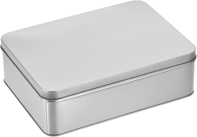 uxcell Metal Tin Box, 8.66" x 6.3" x 2.72" Rectangular Empty Tinplate Storage Containers with Lids, Silver Tone