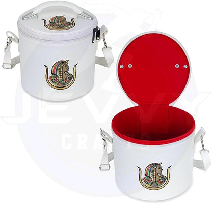 Masonic Daughters of ISIS White Fez Case - DOI Hat/Cape Case in White Imitation Leather Storage Box With Strap For Hanging on Shoulder