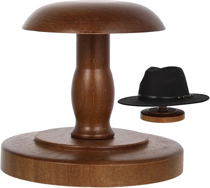 Vintage Wooden Hat Rack Stand, Vintage Rustic Brown Hat Rack Display Stand, Tabletop Cap Hats Rack Organizer with Wig Holder Display for Closet, Home Decor Display