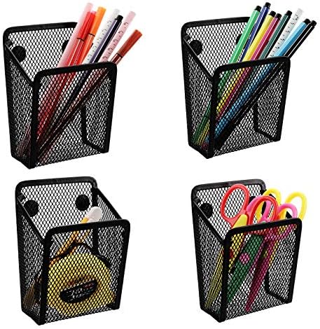 Jucoan ​​4 Pack Magnetic Pen Pencil Holder, Metal Mesh Magnetic Locker Organizer Pen Cup Baskets for Whiteboard Refrigerator Locker Metal Cabinet School Home Office Supplies by Jucoan