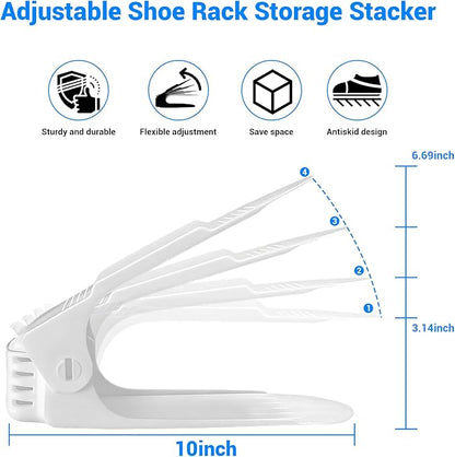 15-Pack Shoe Slots Organizer, 4 Levels Adjustable Shoe Support Rack Storage Stacker Effective Space Saver Half for Closet Storage Organization, White