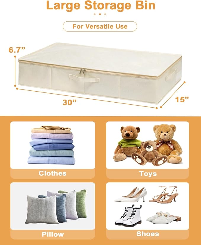 punemi Underbed Wedding Dress Storage Box, Wedding Dress Preservation Keepsake Trunk with Sturdy Zipper and Handles, Large Clothes Storage for Blankets, Pillows, Comforters & Quilts, Beige