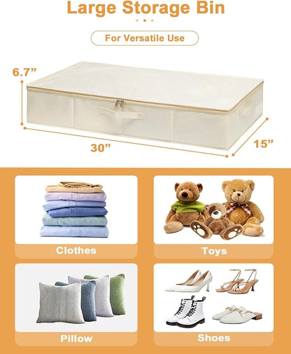 punemi Underbed Wedding Dress Storage Box, Wedding Dress Preservation Keepsake Trunk with Sturdy Zipper and Handles, Large Clothes Storage for Blankets, Pillows, Comforters & Quilts, Beige