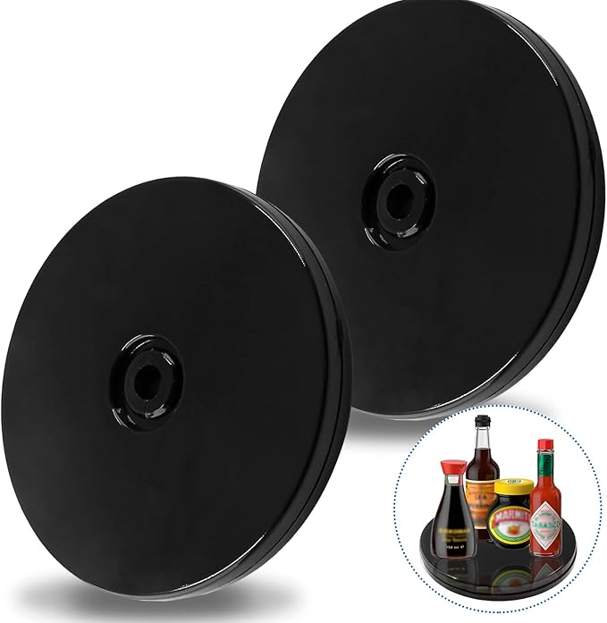 Bivethoi 2 Pack Mini Turntable Organizer, Black Rotating Tray, Acrylic Ball Bearing Plate for Kitchen, Spice Rack, TV, Laptop, Computer Monitor