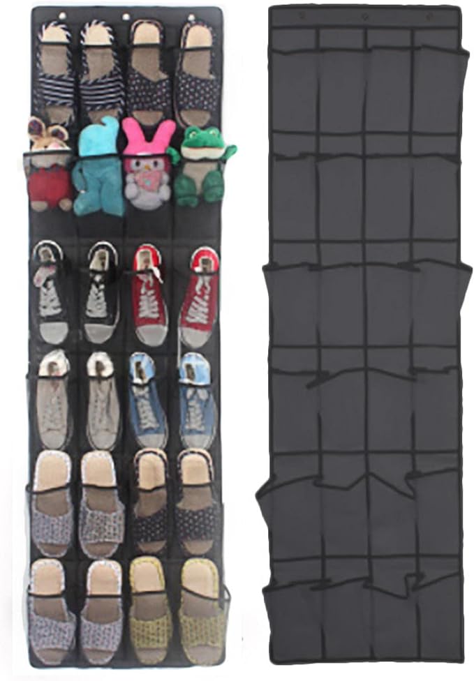 Over the Door Shoe Organizer, Hanging Shoe Rack for Door, Large Capacity Shoe Organizer Holder with 24 Large Pockets for Closet Storage, Clear Hanging Shoe Shelves Shoe Hanger Storage Organizer Bag (B)