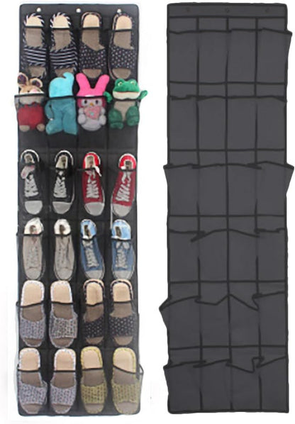 Over the Door Shoe Organizer, Hanging Shoe Rack for Door, Large Capacity Shoe Organizer Holder with 24 Large Pockets for Closet Storage, Clear Hanging Shoe Shelves Shoe Hanger Storage Organizer Bag (B)