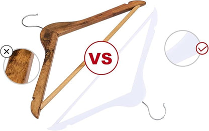 Wooden Hangers 20 Pack, Wood Hangers with Extra Smooth Finish, Precisely Cut Notches & Chrome Swivel Hook, Wooden Clothes Hangers for Shirt Coat Jacket Dress, White