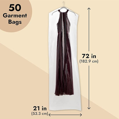 Juvale Clear Plastic Garment Bag - Dress Bags for Gowns & Dry Cleaner Covers - Hanging Clothes Organizer & Clothes Storage - 21 x 72 in, Pack of 50