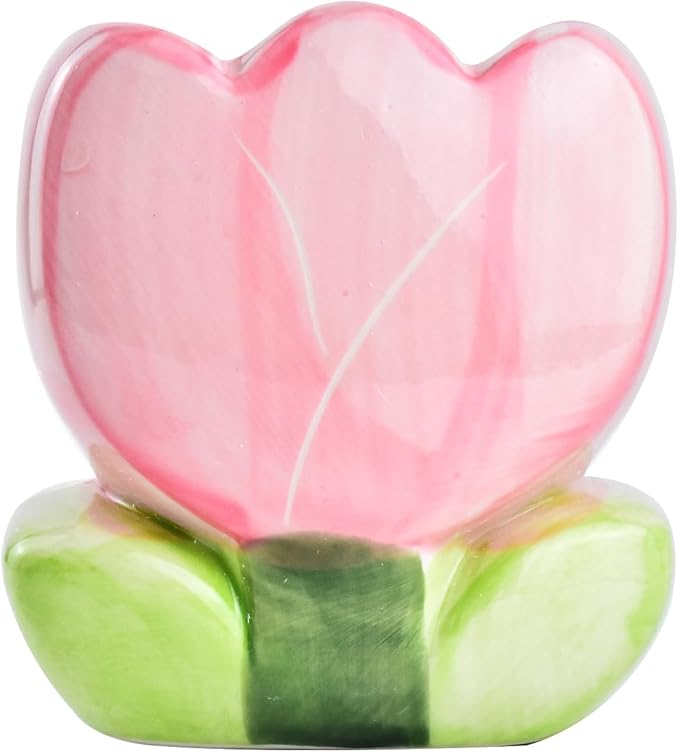 Ceramic Tulip Cosmetic Storage Box, Desktop Organizers Make Up Brush Storage Stand Desktop Storage Box for Brush,Pencil,Art Supplies, Painting Brush (Pink)