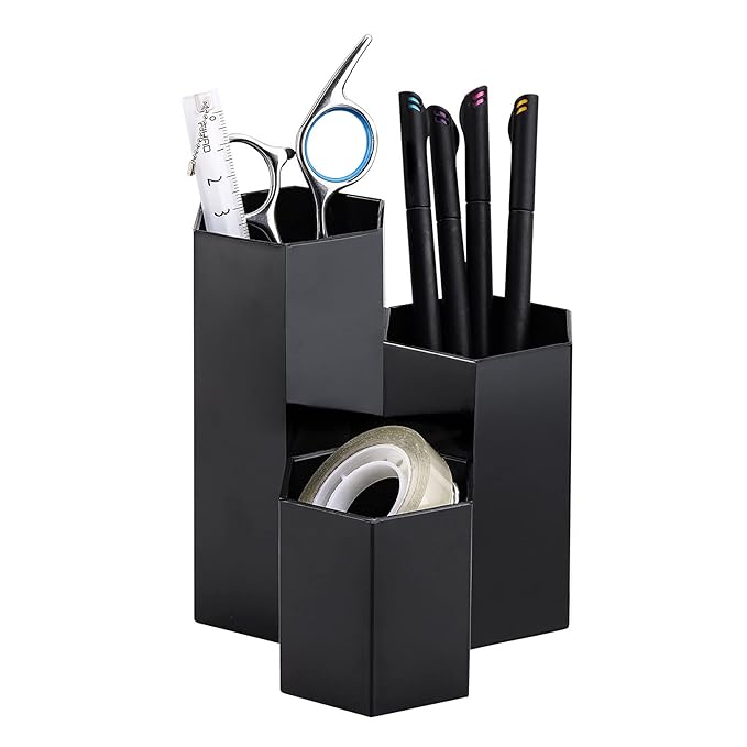 LoveBB Makeup Brush Holder Organizer, 3 Slot Plastic Cosmetics Brushes Pen Storage Solution, Black