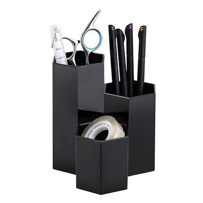 LoveBB Makeup Brush Holder Organizer, 3 Slot Plastic Cosmetics Brushes Pen Storage Solution, Black