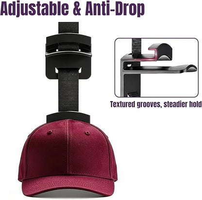 Over-the-Door Hat Rack Organizer with Clips,Hat Holder for Door,Hat Organizer for Baseball Caps,Adjustable No-Drill Anti-Drop Hat Storage with Display Hooks for Bedroom, Dorm or Doors