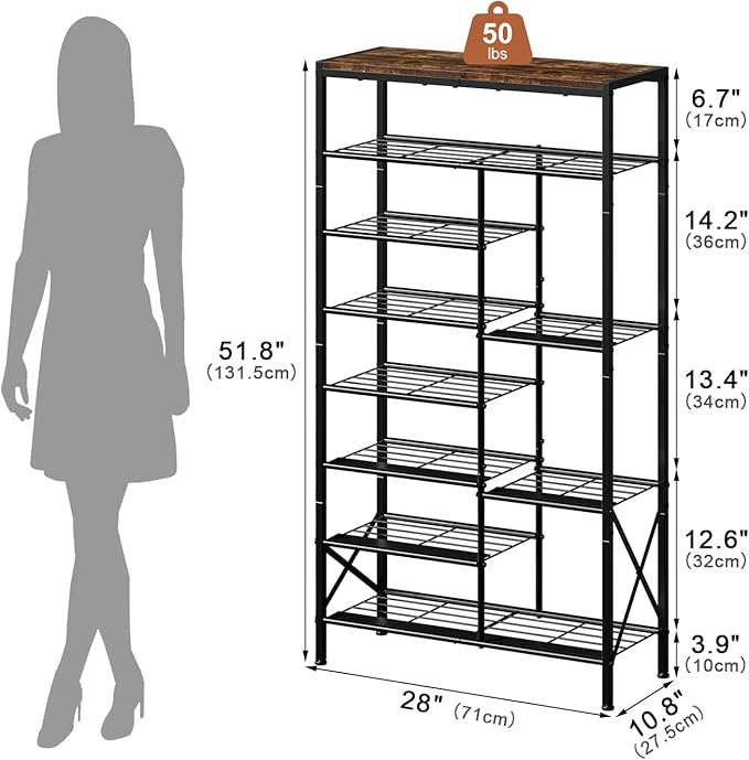 8-Tier Shoe Rack, Shoe Storage Organizer with Boots Storage, Large Capacity Shoe Shelf Holds 20-23 Pairs of Shoes, Durable and Stable, for Entryway, Closet, Hallway, Dorm Room, Rustic Brown