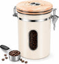 22oz Coffee Canister Airtight Stainless Steel Coffee Bean Storage Container with Date Tracker & Window, One-Way CO2 Valve, Metal Scoop, Kitchen Food Storage Jar for Coffee Beans Tea Sugar Rice