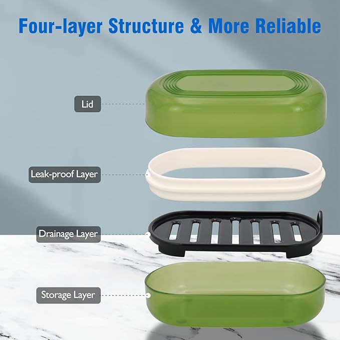 AIMAIAIMAI Soap Holder - Portable Travel Soap Case with Draining Layer - Perfect for Bathroom, Gym, Camping, Traveling (Green)