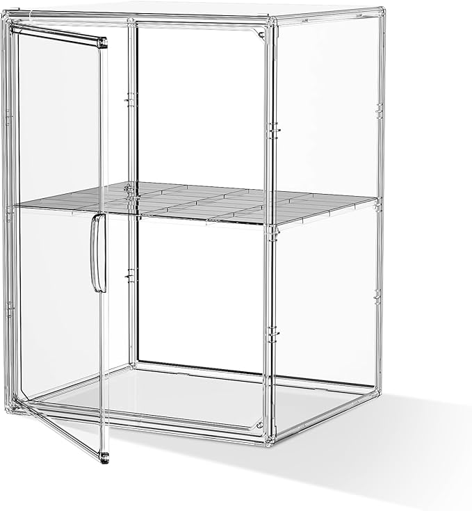 Acrylic Clear Display Case, Stackable Plastic Storage Bins with Shelf, Figure Figurine Hobby Display Case with Magnetic Lid, Large Acrylic Display Box for Collectibles, Figures, 1 Pack