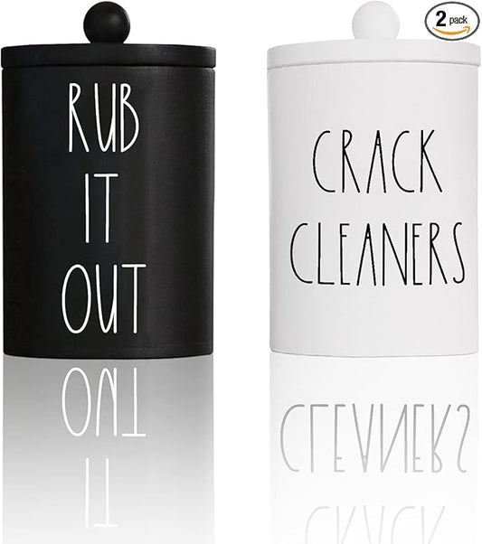 Farmhouse Apothecary Jars, Cotton Pads & Floss Holder with Lids, Funny Cotton Rounds Jars, Floss Pick Canisters for Bathroom Decor Storage Organization