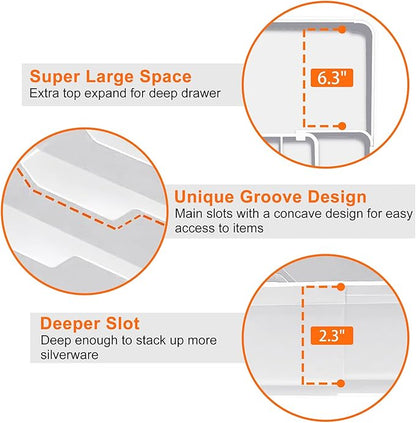 Spaclear Silverware Organizer Extra Deep - Expandable Utensil Drawer Organizer, 19 x 15 Inch Silverware Tray for Kitchen Drawer with 7 Slots, Adjustable Cutlery Tray for Spoons Forks Knives, White