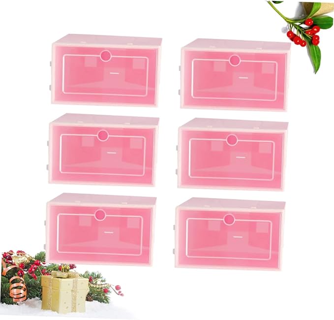 Happyyami 6pcs Plastic Storage Boxes for Shoes Stackable Tidy Shoe Organizer for Home Closet Office