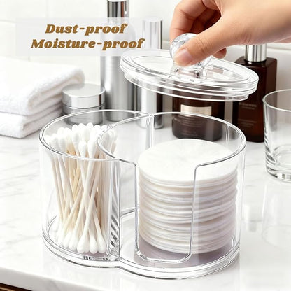 2- Grid Q-tip Holder for Bathroom, Cotton Swab Holder with Removable Dustproof Lid for Cotton Swabs, Rounds, Balls(COLOR:Transparent)