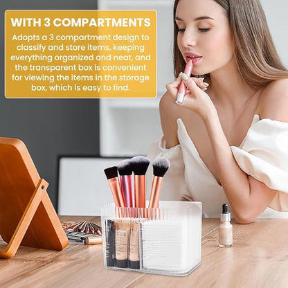Kakalote Qtip Holder Dispenser for Cotton Ball, Cotton Swab, Clear Swab Holder, Qtip Dispenser, Vanity Makeup Organizer, Floss Container(Transparent)