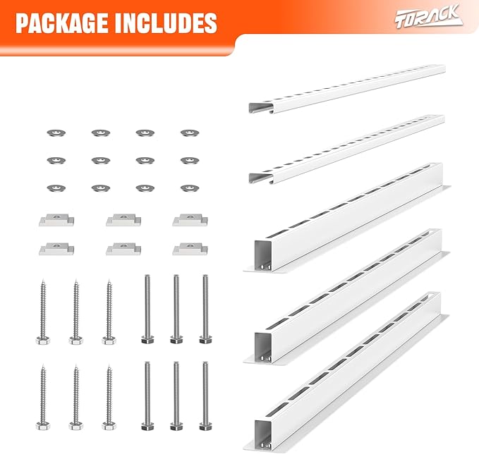 TORACK Garage Ceiling Bin Storage Rack, Overhead Tote Storage Rail System Heavy Duty Adjustable Tote Slide Rails Garage Bins Storage System(White, Bins are not included)