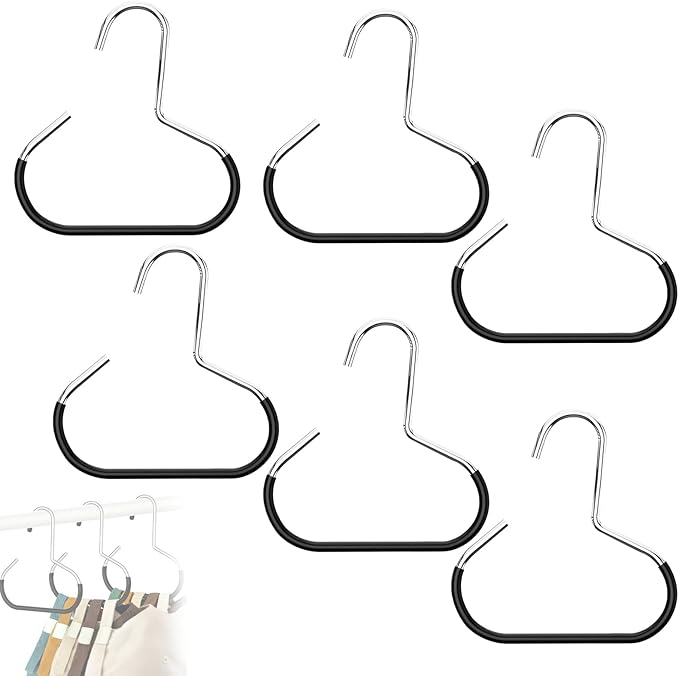 Durable Steel Hangers: Maximize Closet Space with Versatile Storage, Stainless Steel Hat Hangers for Closet, Hat Rack Hats Holder for Baseball Caps, Scarf and Hats Organizer (Black,6 PCS)