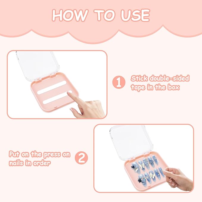 LOGJAM 16 Press On Nail Packaging Boxes, 3 Inch Acrylic Fake Nail Storage Display Case Containers with 72 Adhesive Nail Tapes for Nail Salon Supplies Nail Art