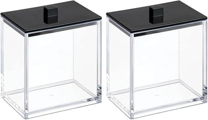 mDesign Plastic Rectangle Apothecary Canister - Organizer for Bathroom Vanity Countertop Shelf Decor - Holds Cotton Swabs, Soap, Makeup, Bath Salts - Lumiere Collection - 2 Pack - Clear/Matte Black