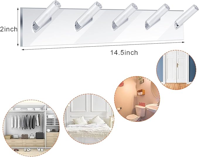 Chunful 2 Pcs Acrylic Wall Mounted Necklaces Organizer with 6 Hooks Clear Adhesive Jewelry Wall Mount Hanging Hooks for Necklaces Bracelets Rings Chains
