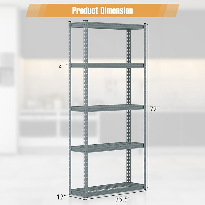Goplus 5-Tier Metal Shelving Unit, Heavy Duty Wire Storage Rack with Anti-Slip Foot Pads, Height Adjustable Shelves for Warehouse, Kitchen, Living Room, Garage, 12" D x 35.5" W x 72" H