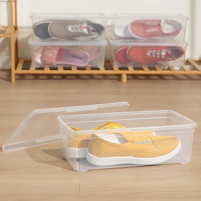 8 Packs 6 Quart Latching Storage Box,Shoe Boxes Clear Plastic Stackable Storage Bins With Lids Stackable Storage Containers Plastic Shoe Boxes With Lids (Clear, 8 Pack)