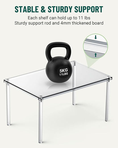 Bobomoment Acrylic Cabinet Organizer, Set of 2 Shelf Organizer, Spice Rack Organizer for Cabinet, Desk Countertop Organizer, Stackable Shelves for Pantry Kitchen Storage and Organization