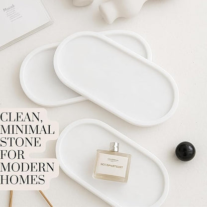 White Marble Oval Bathroom Vanity Tray – 12”x6” Marble Tray for Countertop, Perfume & Jewelry Display | Solid 2cm Thick Stone Tray